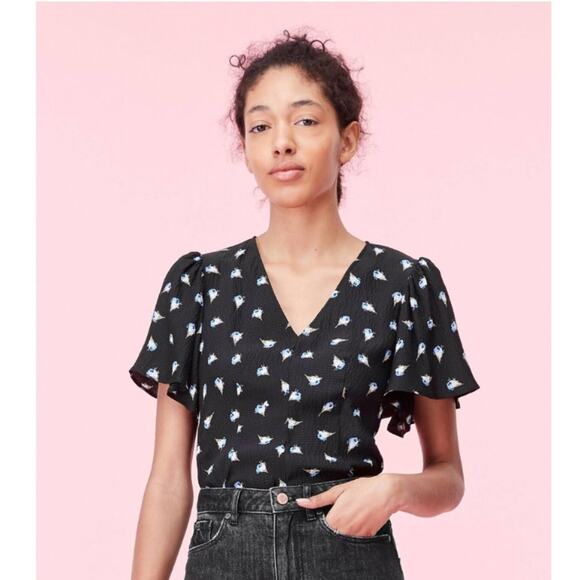 Rebecca Taylor Bridgette Black Silk Floral Print Top - Picture 1 of 7